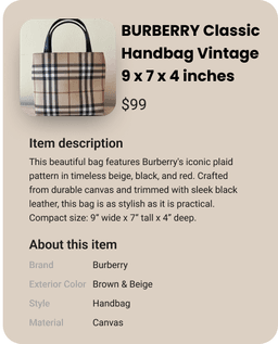 Generated listing example - Burberry Handbag